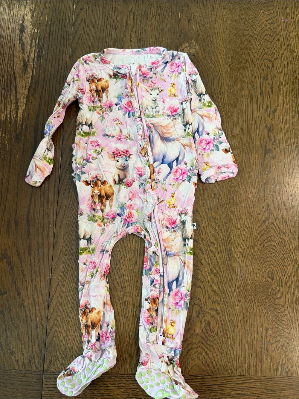 Bums and Roses Bamboo Pink Floral & Unicorn Footie One-Piece for Babies